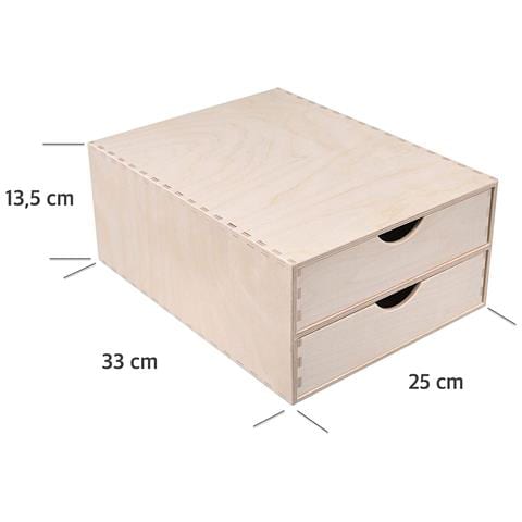 Mini Cassettiera In Legno | 2 Cassetti | 33 X 25 X 13,5 Cm (+ / - 1 Cm) | Scatola Armadio Di Stoccaggio | Compensato Non Verniciato | Perfetto Per Conservare, Decoupage E Decorazioni - Foto 2