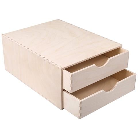 Mini Cassettiera In Legno | 2 Cassetti | 33 X 25 X 13,5 Cm (+ / - 1 Cm) | Scatola Armadio Di Stoccaggio | Compensato Non Verniciato | Perfetto Per Conservare, Decoupage E Decorazioni - Foto 5