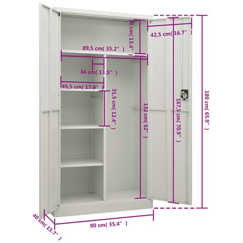 Armadio con Ripiani Grigio Chiaro 90x40x180 cm in Acciaio - Foto 14