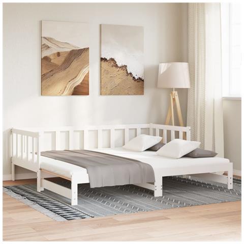 Dormeuse Estraibile Bianca 2x (90x200) Cm Legno Massello Di Pino - Foto 2