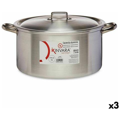 Casseruola Con Coperchio Argentato Alluminio 15 L (3 Unità) - Foto 1