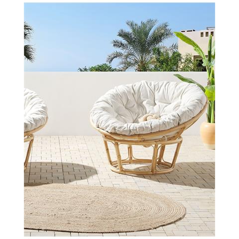 Set Di 2 Poltrone Rattan Naturale E Cuscino Beige Chiaro Salvo - Foto 1