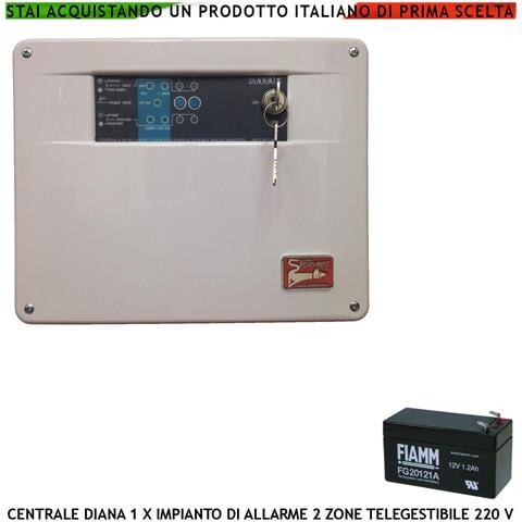 Centrale Diana Antifurto 2 Zone Batteria 12 V 1,2 Ah Per Impianto Di Allarme Filo. 2 Chiavi Meccaniche Gestisce Sensor - Foto 1