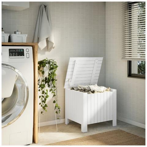 Contenitore Con Coperchio Rana Bianco 60x49x54 Cm Massello Pino - Foto 3