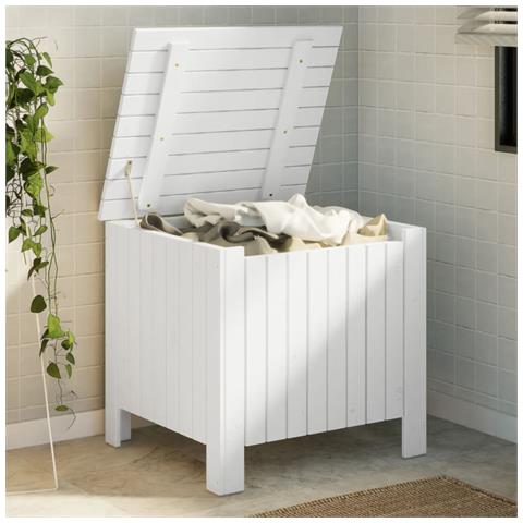 Contenitore Con Coperchio Rana Bianco 60x49x54 Cm Massello Pino - Foto 1