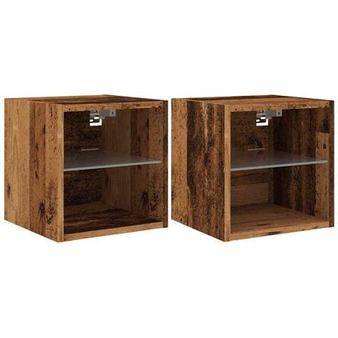 Mobili TV a Parete con Luci LED 2pz Legno Antico 30x28,5x30 cm - Foto 1