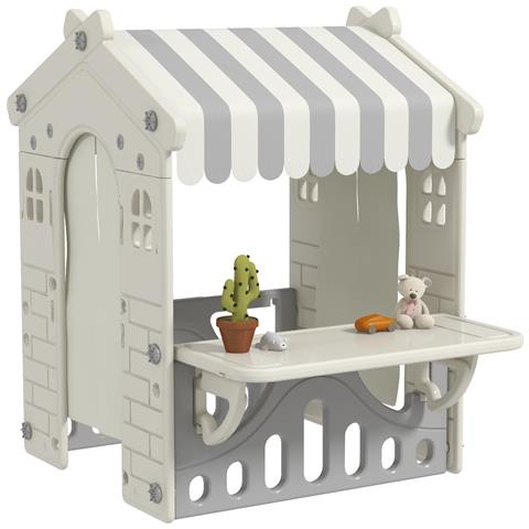 Casetta per Bambini 1-6 Anni da Interno con Porte, Finestre e Bancone da Negozio, Crema - Foto 1