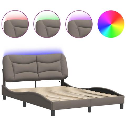 Giroletto Con Led Senza Materasso Tortora 120x200 Cm Tessuto - Foto 2