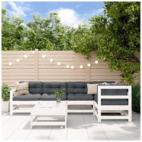 Set Salotto Da Giardino 6 Pz Bianco In Legno Massello Di Pino - Foto 1