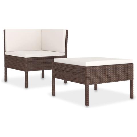 Set Divani Da Giardino 2 Pz Con Cuscini In Polyrattan Marrone - Foto 1