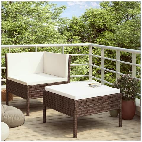 Set Divani Da Giardino 2 Pz Con Cuscini In Polyrattan Marrone - Foto 6