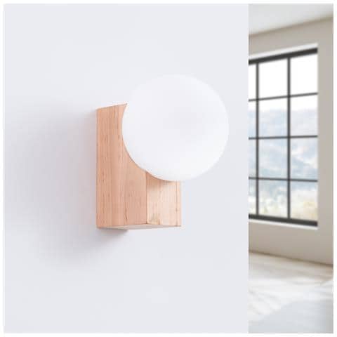 Lampada Da Parete Bulbo In Legno Naturale Sl. 1682 - Moderno Lampada Da Parete Legno Naturale /bianco 17x12x16 Cm - Foto 2