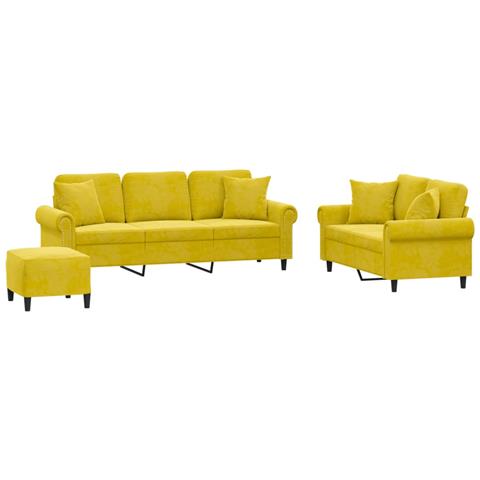 Set di Divani 3 pz con Cuscini Giallo in Velluto - Foto 1