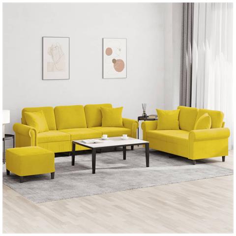 Set di Divani 3 pz con Cuscini Giallo in Velluto - Foto 2