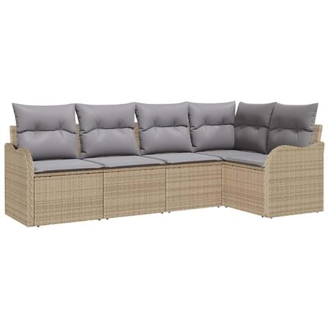 Set di Divani da Giardino  5 Pezzi con Cuscini Beige Rattan Sintetico, Divano da Giardino 2 Posti  con Cuscini Beige Rattan Sintetico - Foto 1