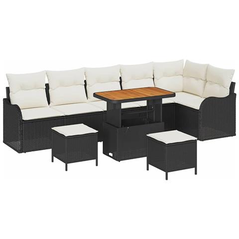 Set di Divano da Giardino da 9 Pezzi con Cuscini Rattan Nero Acacia,  Divano da Giardino per 2 Persone con Ripostiglio e Cuscini Polyrattan Nero,  Set da Giardino con 3 Pezzi e Cuscini Rattan Nero Acacia - Foto 1