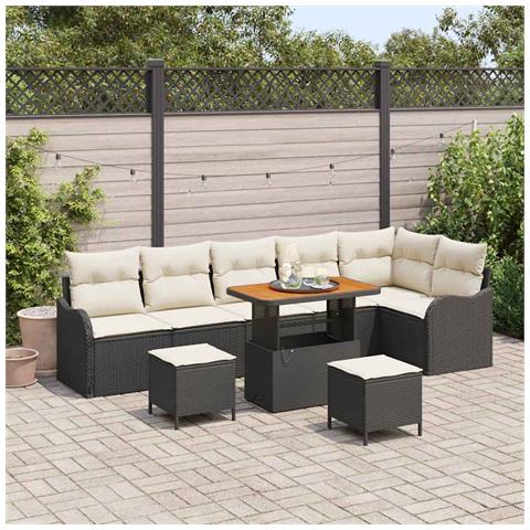 Set di Divano da Giardino da 9 Pezzi con Cuscini Rattan Nero Acacia,  Divano da Giardino per 2 Persone con Ripostiglio e Cuscini Polyrattan Nero,  Set da Giardino con 3 Pezzi e Cuscini Rattan Nero Acacia - Foto 2
