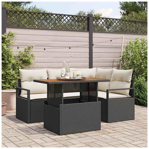 Set Divano da Giardino 5 Pezzi con Cuscini Rattan Nero di Poly, Divano da Giardino per 2 Persone con Ripostiglio e Cuscini Rattan Nero di Poly - Foto 2