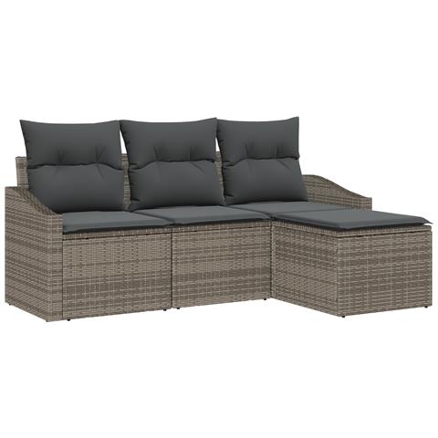 Set di Divani da Giardino a 4 Pezzi con Cuscini Grigio in Rattan Sintetico - Foto 1