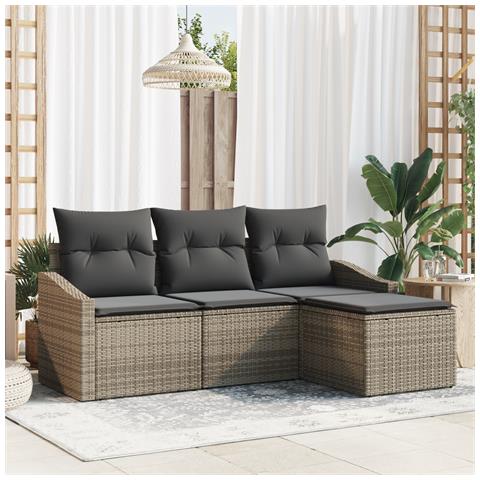 Set di Divani da Giardino a 4 Pezzi con Cuscini Grigio in Rattan Sintetico - Foto 2
