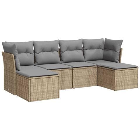 Set Divano da Giardino 6 pz con Cuscini Beige in Polyrattan - Foto 1