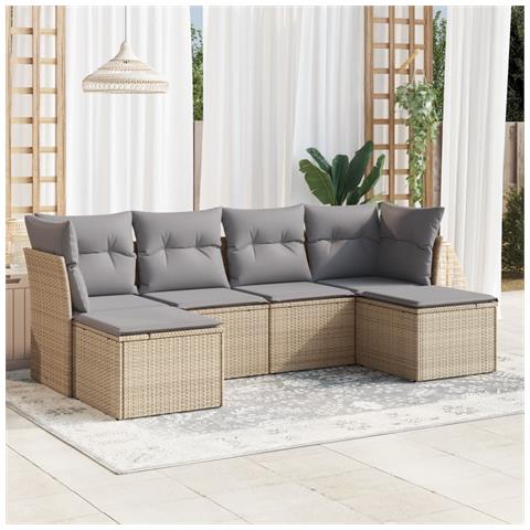 Set Divano da Giardino 6 pz con Cuscini Beige in Polyrattan - Foto 2