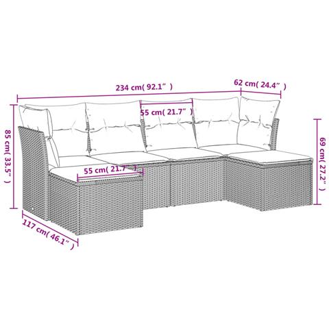 Set Divano da Giardino 6 pz con Cuscini Beige in Polyrattan - Foto 3