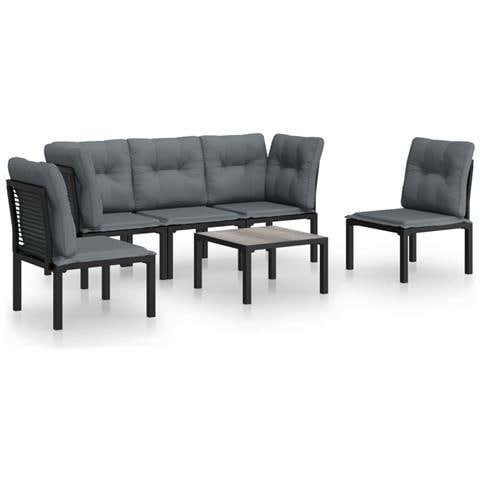 Set Salotto da Giardino 6 pz in Polyrattan Nero e Grigio - Foto 1