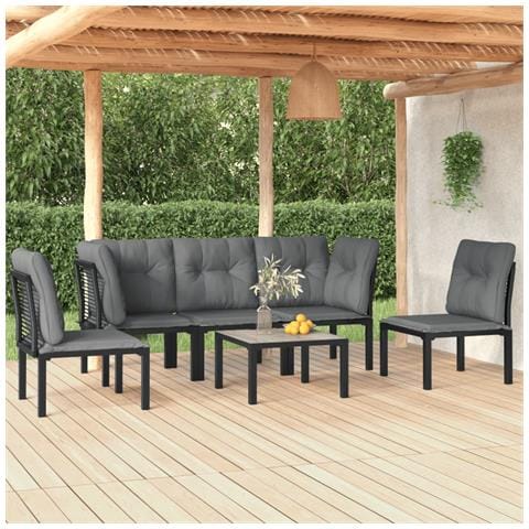 Set Salotto da Giardino 6 pz in Polyrattan Nero e Grigio - Foto 2