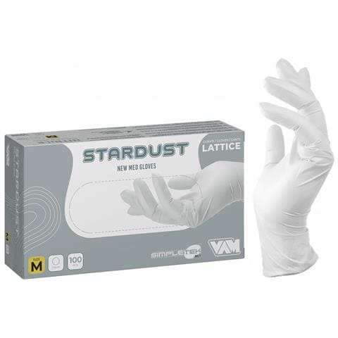 100 X Guanti In Lattice New Med Stardust Bianchi Taglia M Latex Bianco - Foto 3