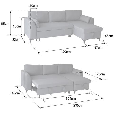 Divano Letto Angolare Logan 3 Posti Grigio Screziato - Foto 2