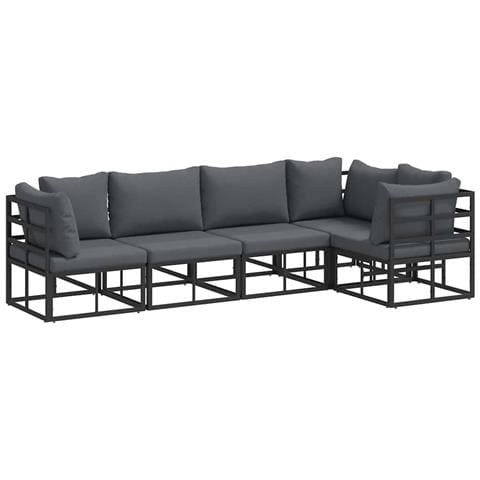 Set Divano da Giardino con cuscino 5 pcs Nero Alluminio - Foto 1