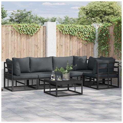 Set Divano da Giardino con cuscino 5 pcs Nero Alluminio - Foto 2