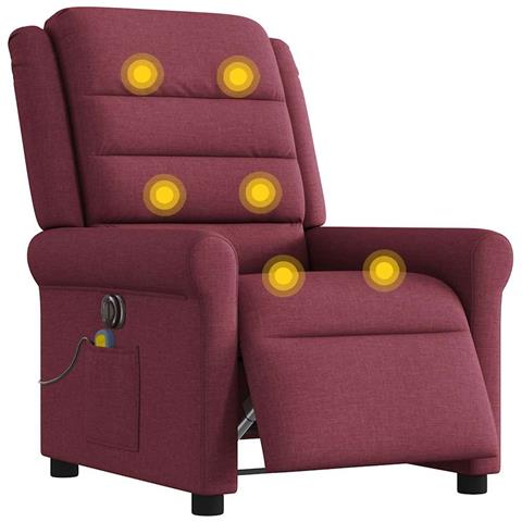 Poltrona Massaggiante Reclinabile Elettrica Rosso Vino Tessuto - Foto 2
