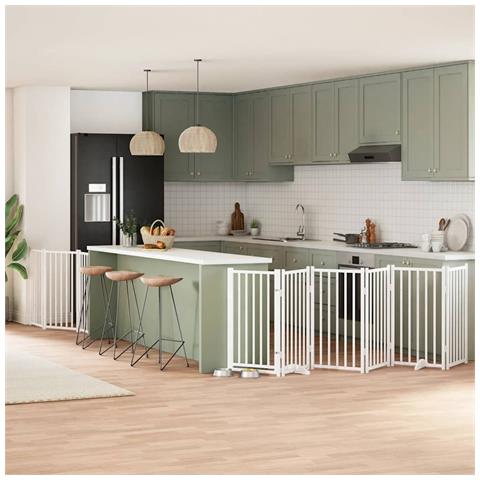 Cancello Cani Porta Pieghevole Bianco 9 Pannelli 450 cm Pioppo - Foto 2