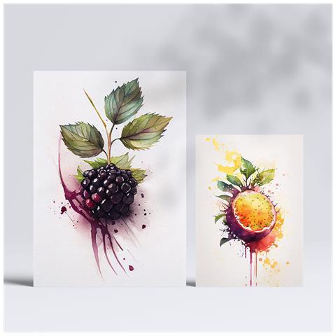 Set Di 6 Stampe Poster Di Frutti Di Bosco E Pesche Con Frutta, Verdura E Cibo Sano In Acquerelli Su Sfondi Bianchi Puri A3 & A4 Senza Cornice - Foto 2