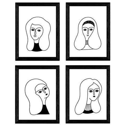 Set Di 4 Stampe Quattro Donne In Bianco. Poster Con Disegni Di Donne Senza Cornice A4 - Foto 1