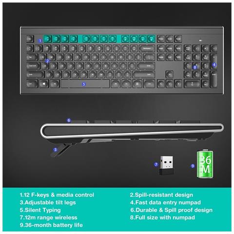 Combo Tastiera E Mouse Wireless 2.4g - Design Ergonomico Alimentato A Batteria - Foto 2