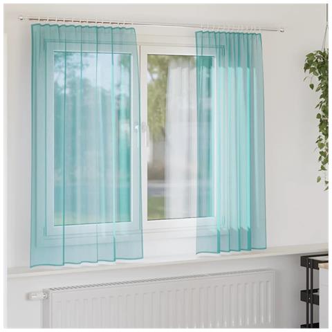 Tende in Voile con Tasche per Aste 2 pz Turchese - Foto 2