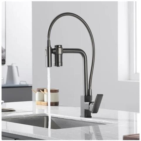 Rubinetto per lavello da cucina, Blackswan, tipo M374, modello grigio antracite, con uscita acqua purificata e doccia mobile a 2 modalità, misura 49 cm - Foto 2