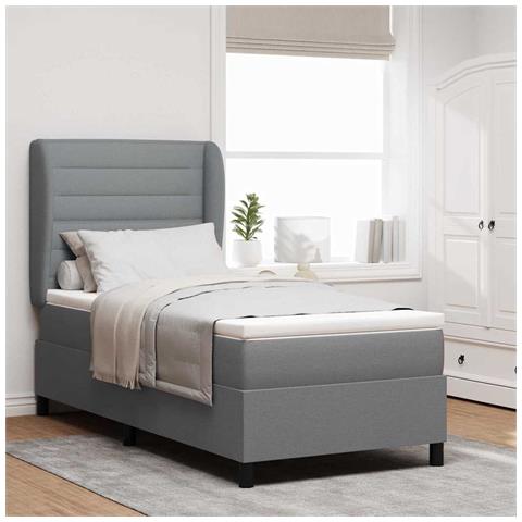 Letto a molle con materasso Grigio chiaro 80 x 200 cm Tessuto - Foto 2