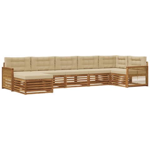 Set di divani da esterno con cuscino 7 pcs Naturale e Beige - Foto 1
