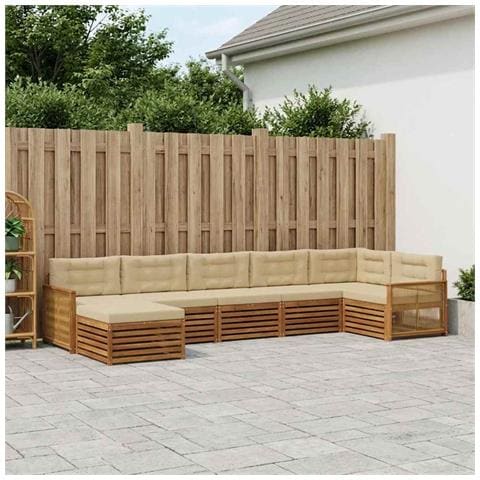 Set di divani da esterno con cuscino 7 pcs Naturale e Beige - Foto 2