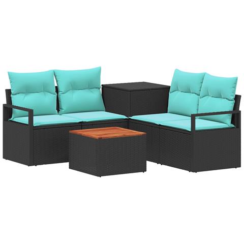 Set di divani 6 pz Nero e Blu Rattan sintetico e Acciaio - Foto 1