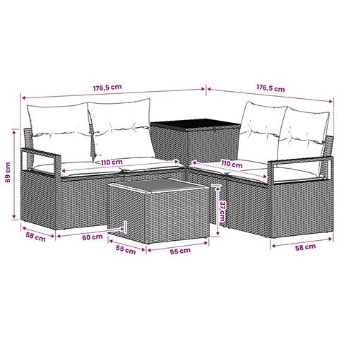 Set di divani 6 pz Nero e Blu Rattan sintetico e Acciaio - Foto 10