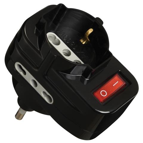 70068 Adattatore Triplo Con Spina Rotante E Interruttore Spina 16a 2 Prese Bivalenti 10/16a A Presa Universale Schuko 10/16a Nero - Foto 1