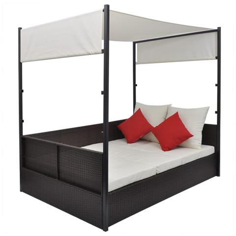 Lettino da Giardino con Tetto Marrone 190x130 cm in Polyrattan - Foto 2