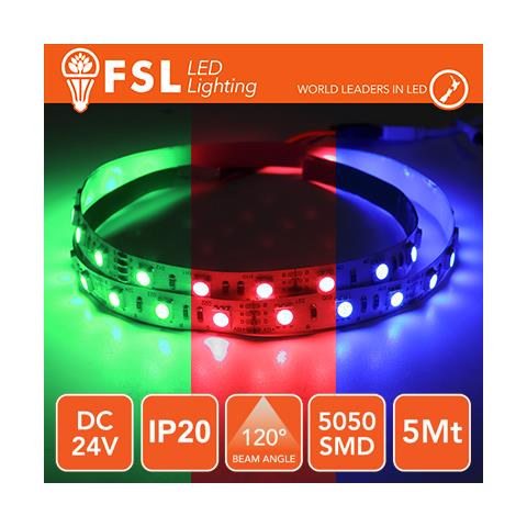 Striscia Led 5050 - 5metri 12w 1100lm Rgb 24v Ip20 60led - Foto 1
