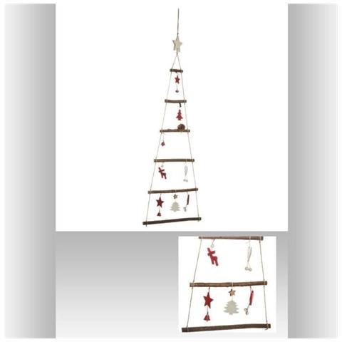Luci Feeriche E Natale Albero Da Parete In Legno - 75 Cm - Rosso E Bianco - Foto 1
