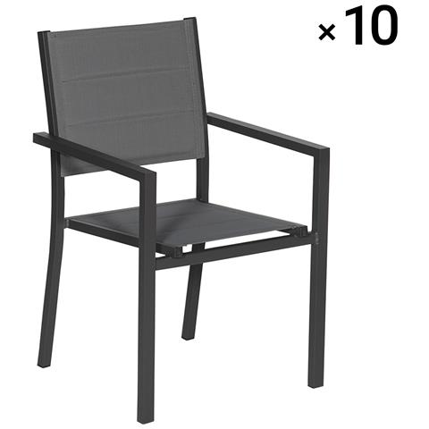 Set Di 10 Sedie Imbottite In Alluminio Antracite - Textilene Grigio - Foto 11